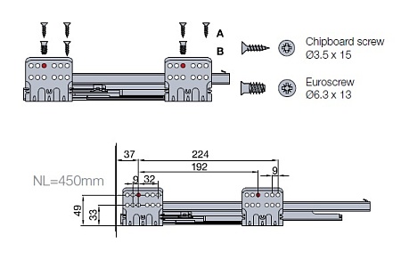 655-8F62-185-00 Выдвижной ящик Tekform Slimline Tacto DW100 450 мм, антрацит