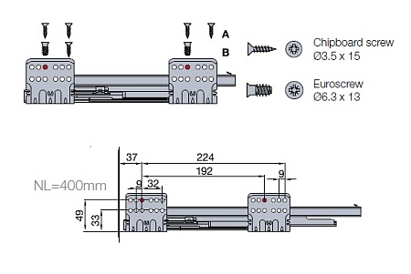 655-8F61-185-00 Выдвижной ящик Tekform Slimline Tacto DW100 400 мм, антрацит