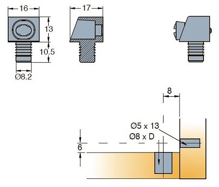 002141-877-001 Стяжка Minibloc D8 мм для присадок с плоскости панели (белый)