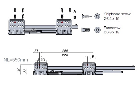 655-8F64-185-00 Выдвижной ящик Tekform Slimline Tacto DW100 550 мм, антрацит
