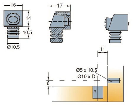 002107-877-001 Стяжка Minibloc D10 мм для присадок с плоскости панели (белый)