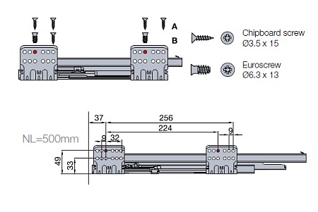 655-8F63-185-00 Выдвижной ящик Tekform Slimline Tacto DW100 500 мм, антрацит