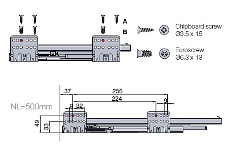 655-8E63-185-00 Выдвижной ящик Tekform Slimline Tacto DW70 500 мм, антрацит