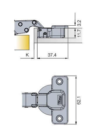 704-0679-054-00 Петля T-Type 110/48/17 мм Touch Opening